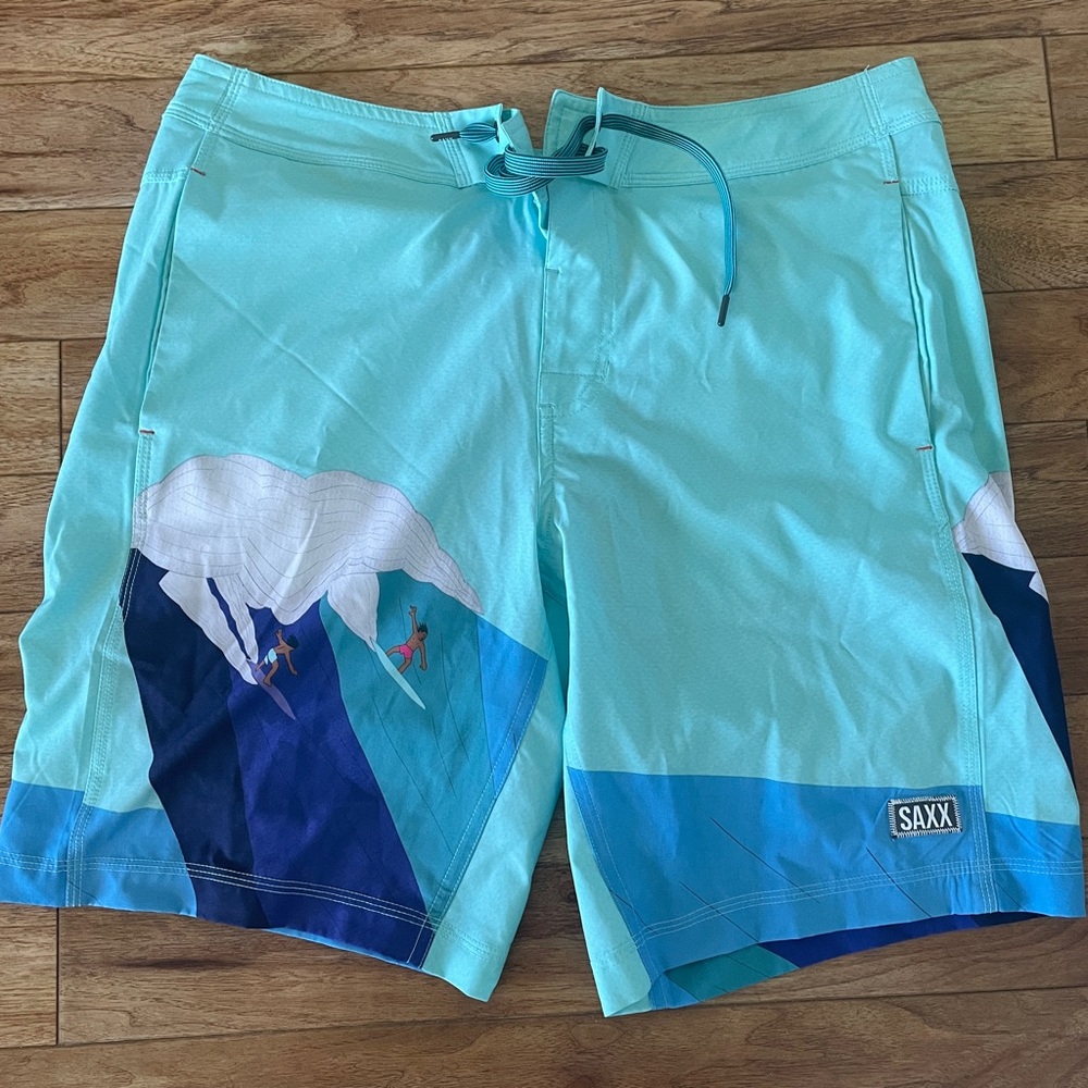 SAXX Men's Aqua and Navy Swim Board Shorts